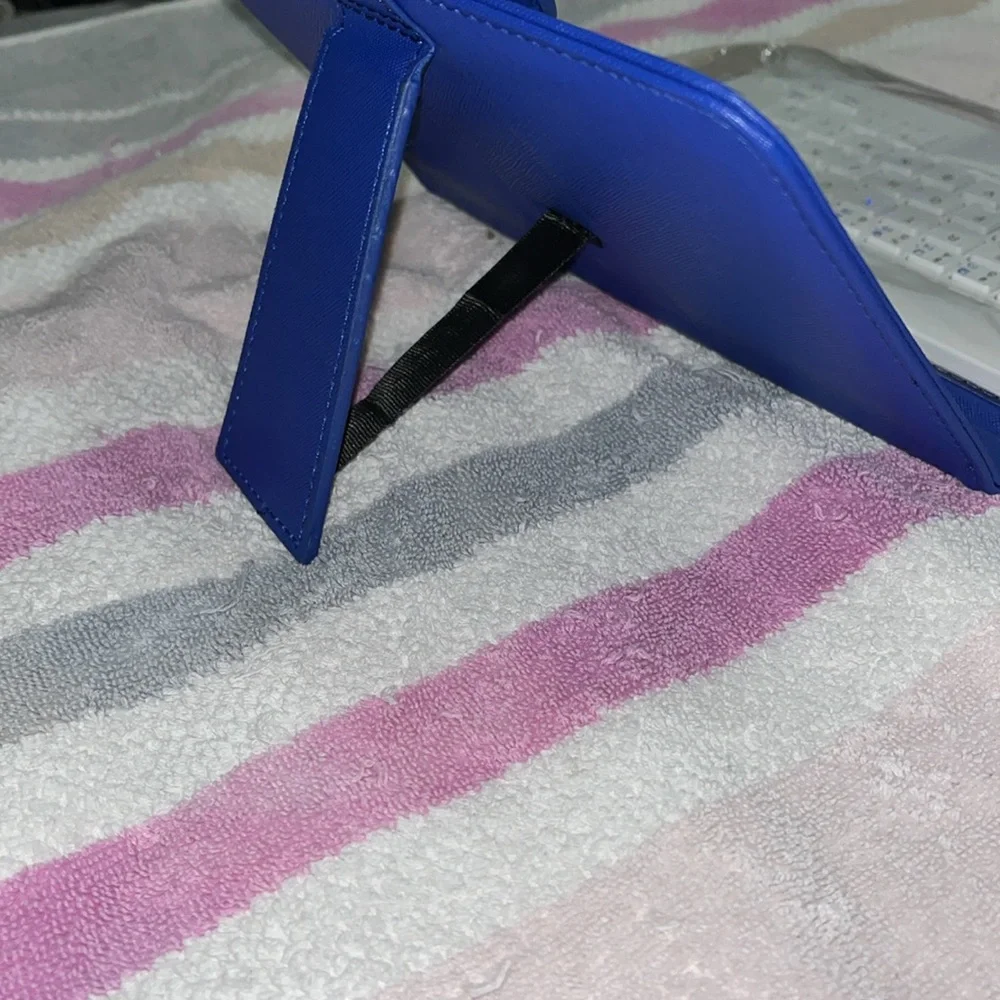 Blue tablet case with keyboard with locking mechanism for tablet